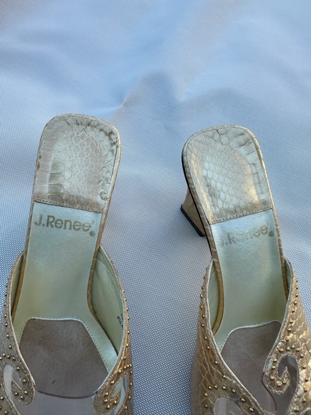 J.Renee Metallic Gold Clear Strap Mule Heels - Picture 9 of 10